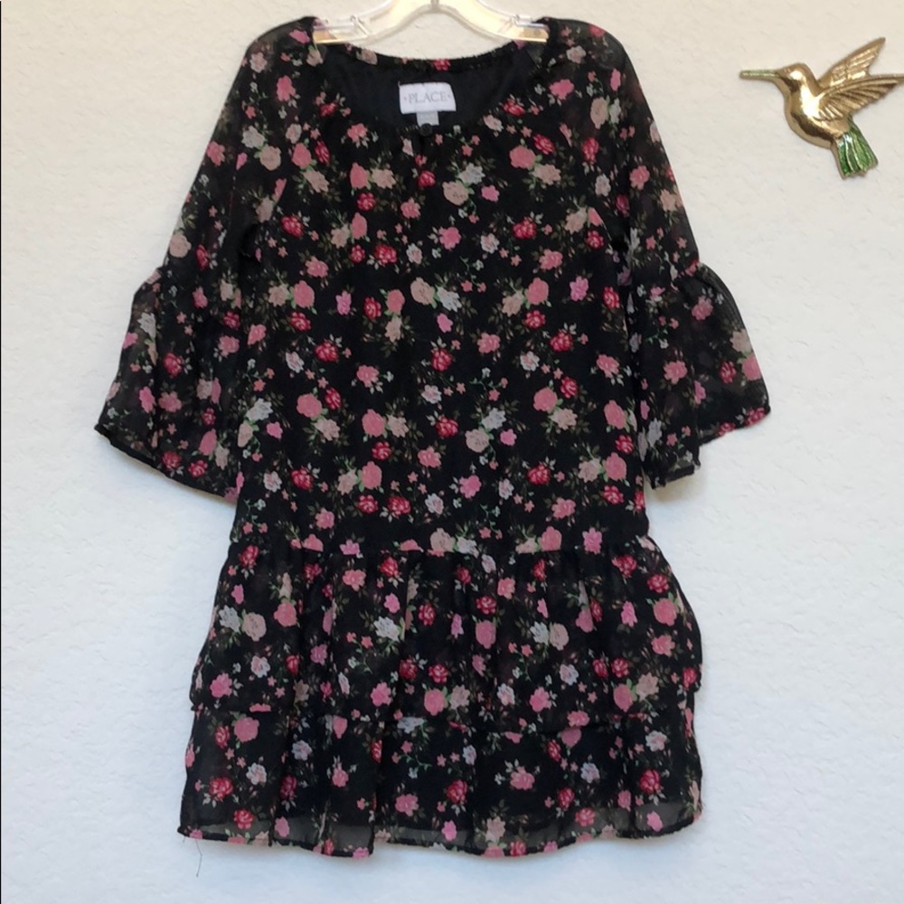 Children’s Place girls black flowers dress S(5-6)